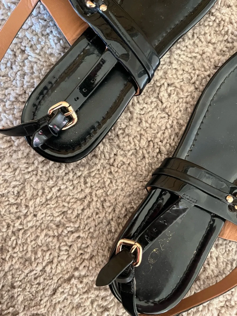 Coach Black Patent Thong Sandals with Gold Hardware - Picture 4 of 5